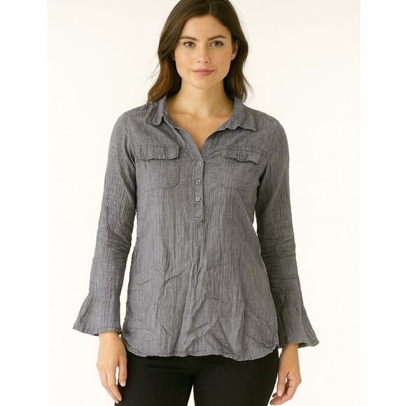 Anthro Staring at Stars Gray Chevron Henley V-Neck Top Medium Dark Academia Fall - Picture 1 of 4